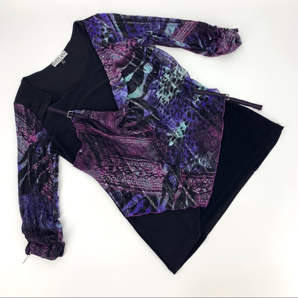 Svetlana Purple and Black Layered 3/4 Sleeve Top, Small